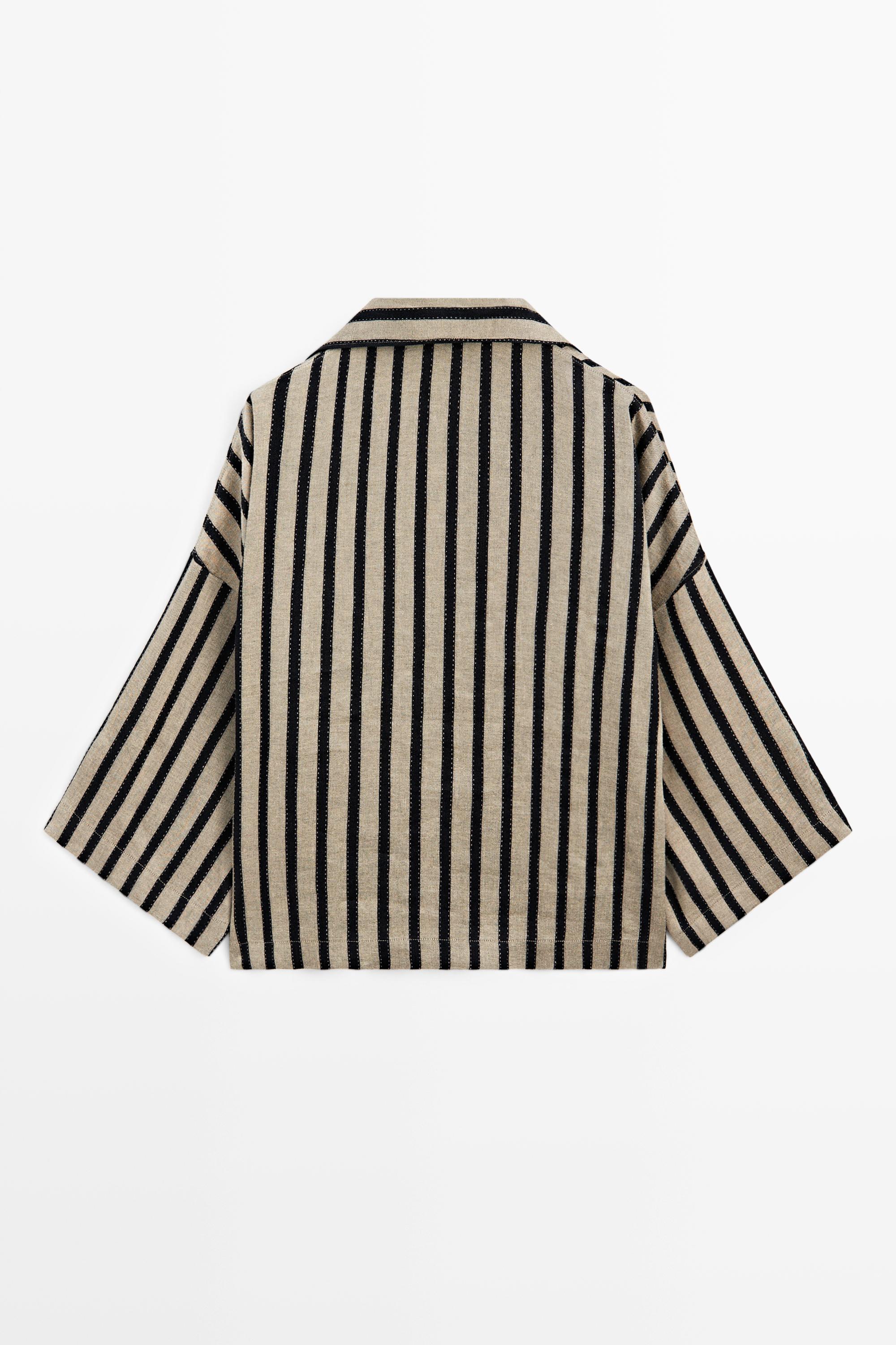 Oversize striped linen blend blouse